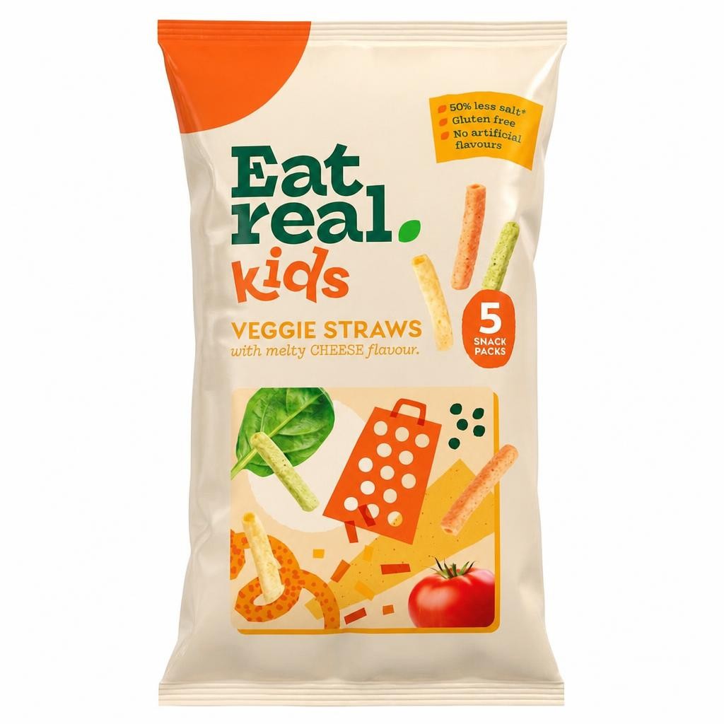 Eat Real Kids Multipack Cheese Flavour Veggie Straws Tomato Kale & Spinach 5 X 16g