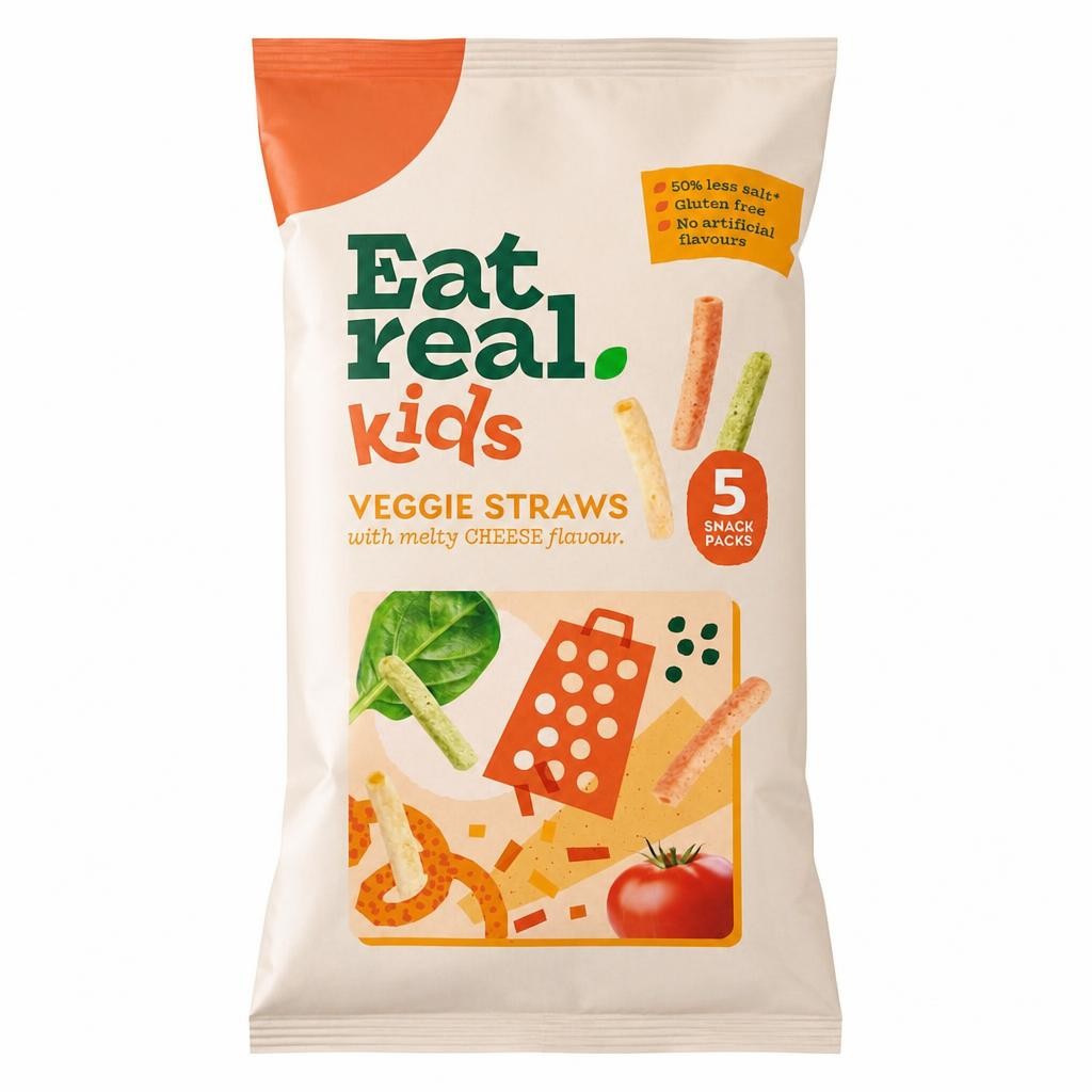 Eat Real Kids Multipack Cheese Flavour Veggie Straws Tomato Kale & Spinach 5 X 16g