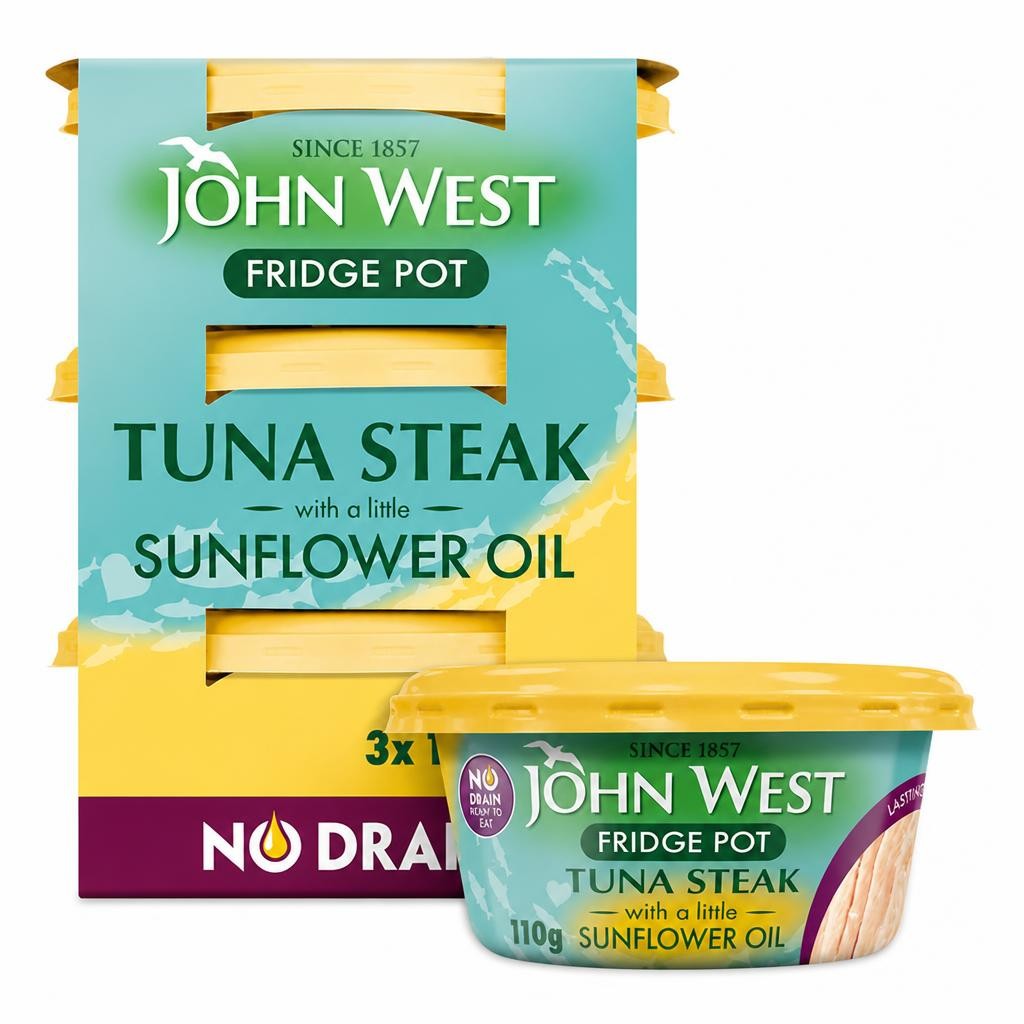 John West No Drain Fridge Pot Tuna Steak with a Little Sunflower Oil 3x110g