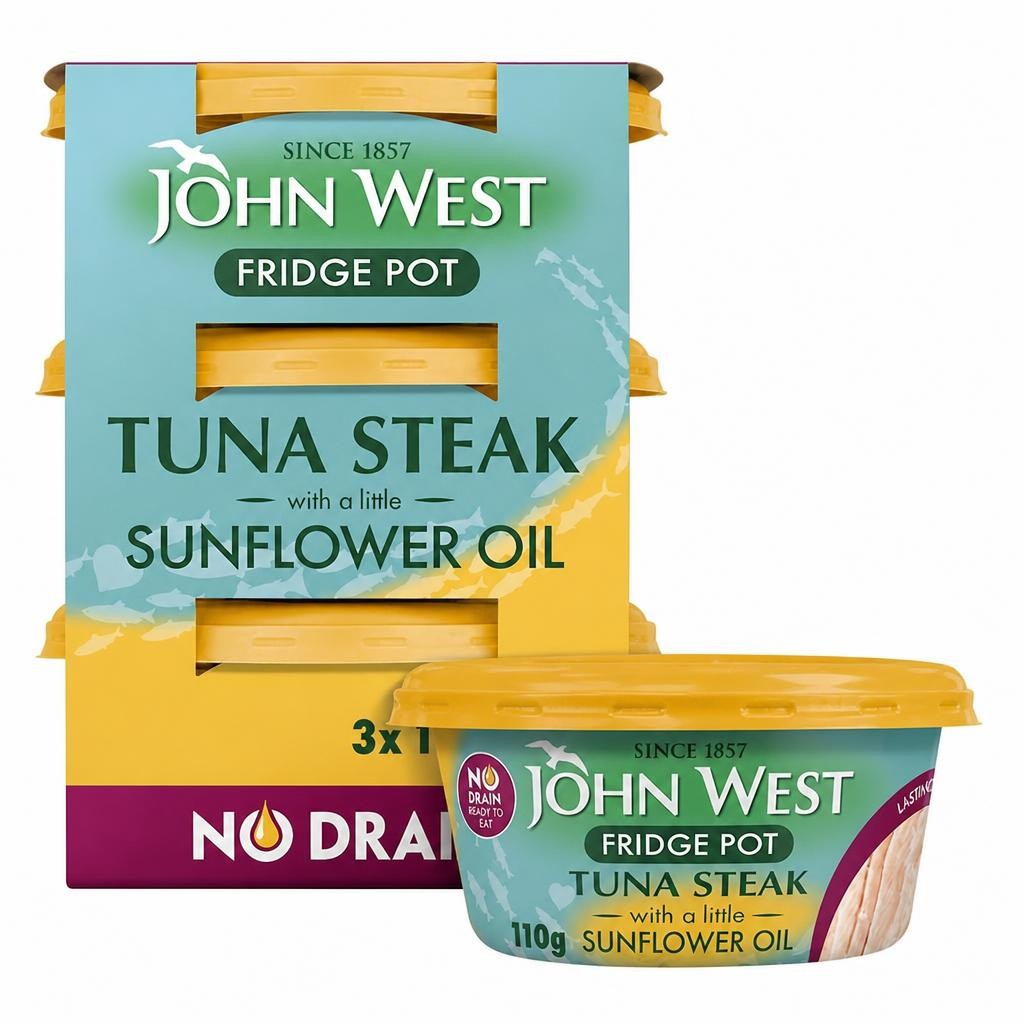 John West No Drain Fridge Pot Tuna Steak with a Little Sunflower Oil 3x110g
