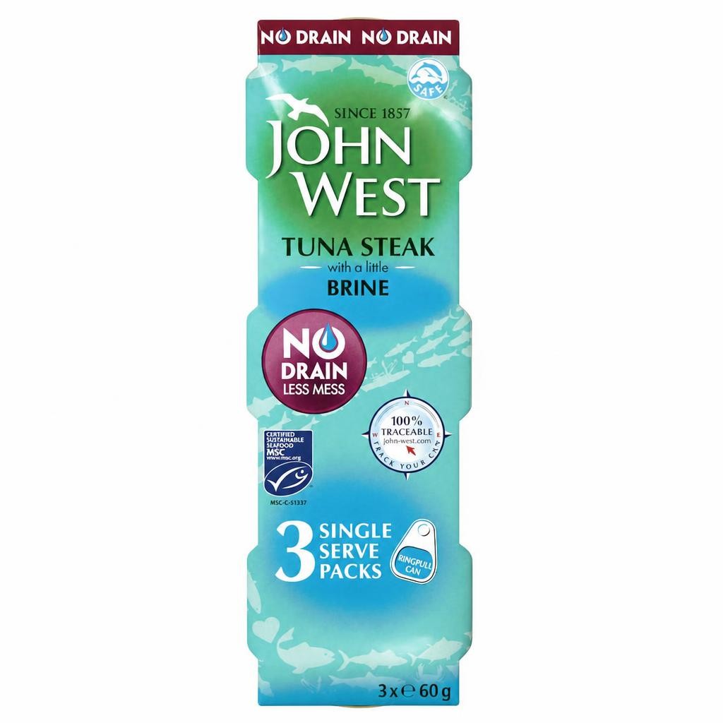 John West No Drain Tuna Steak in Brine 3 x 60g