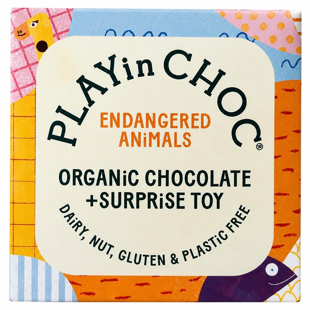 PLAYin CHOC Toy Choc Box Endangered Animals Organic Chocolate & Surprise Toy