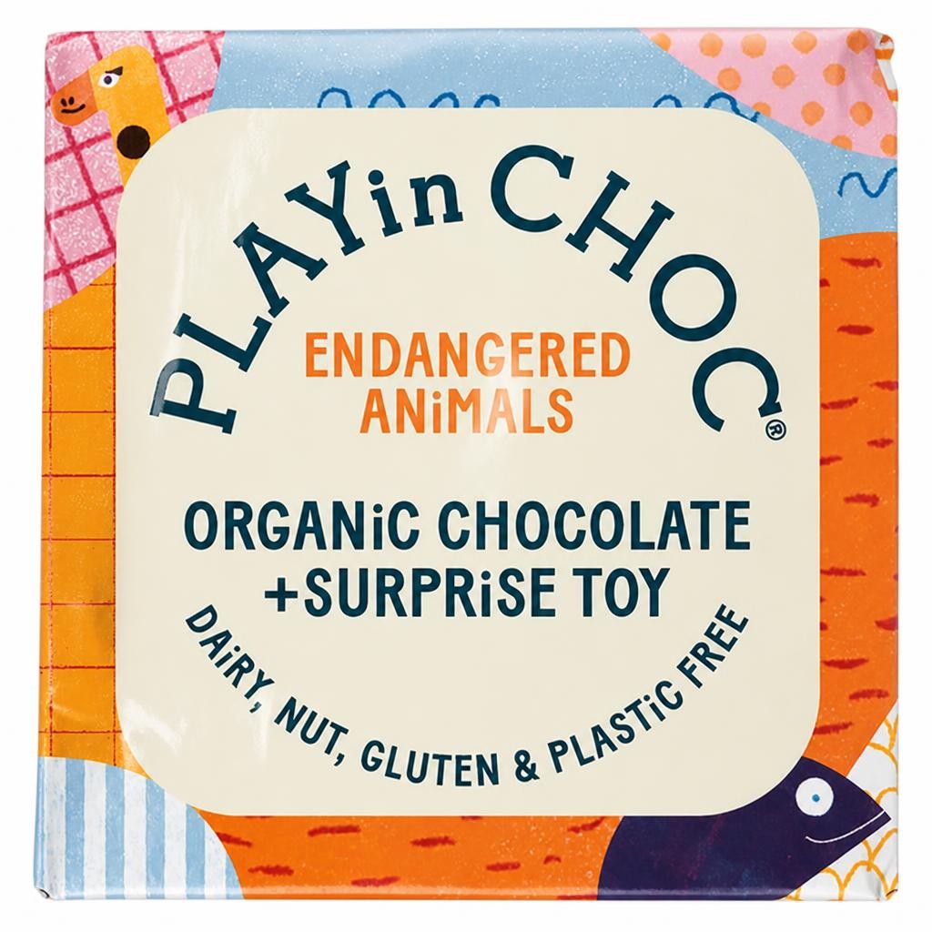 PLAYin CHOC Toy Choc Box Endangered Animals Organic Chocolate & Surprise Toy