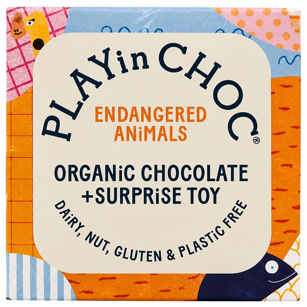 PLAYin CHOC Toy Choc Box Endangered Animals Organic Chocolate & Surprise Toy
