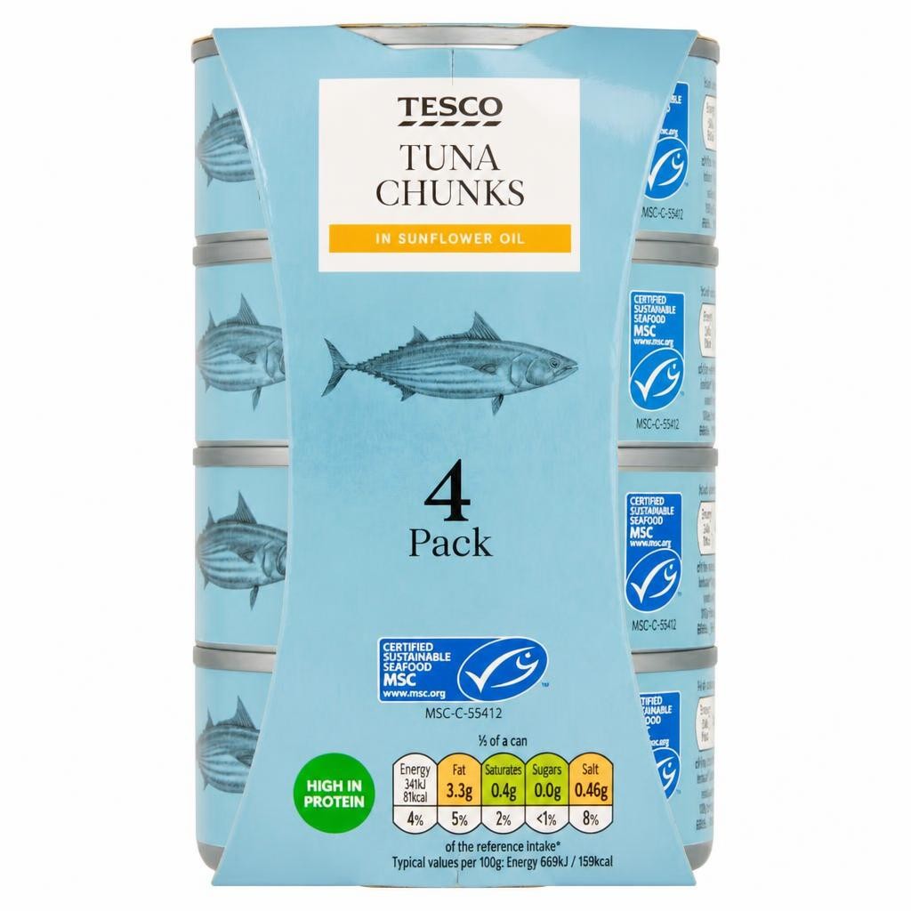 Tesco Tuna Chunks In Sunflower Oil 4 X 145G