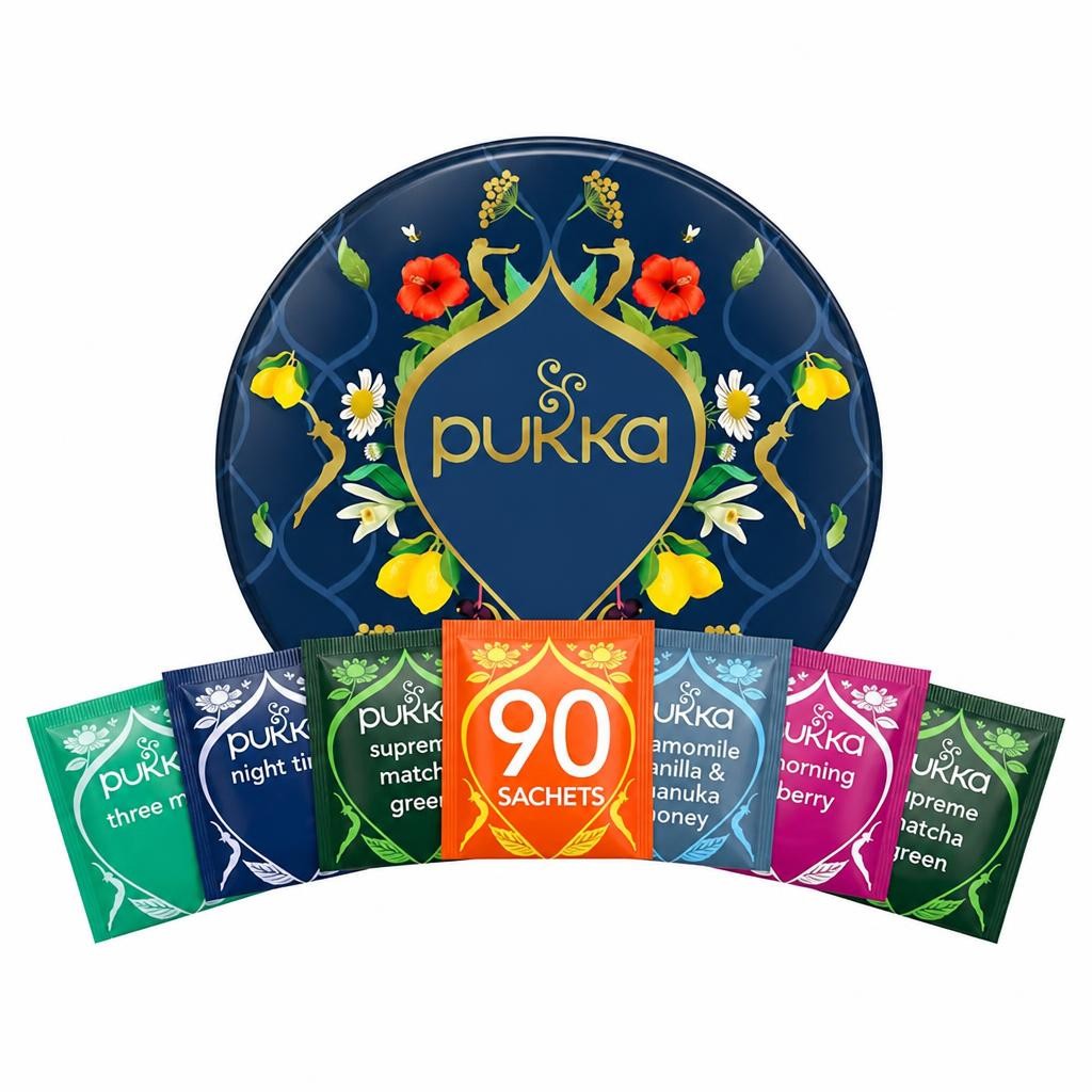 Pukka Herbs Luxury Organic Herbal Tea Gift Set, 90 Teabags, 6 Distinct Flavours | Blue