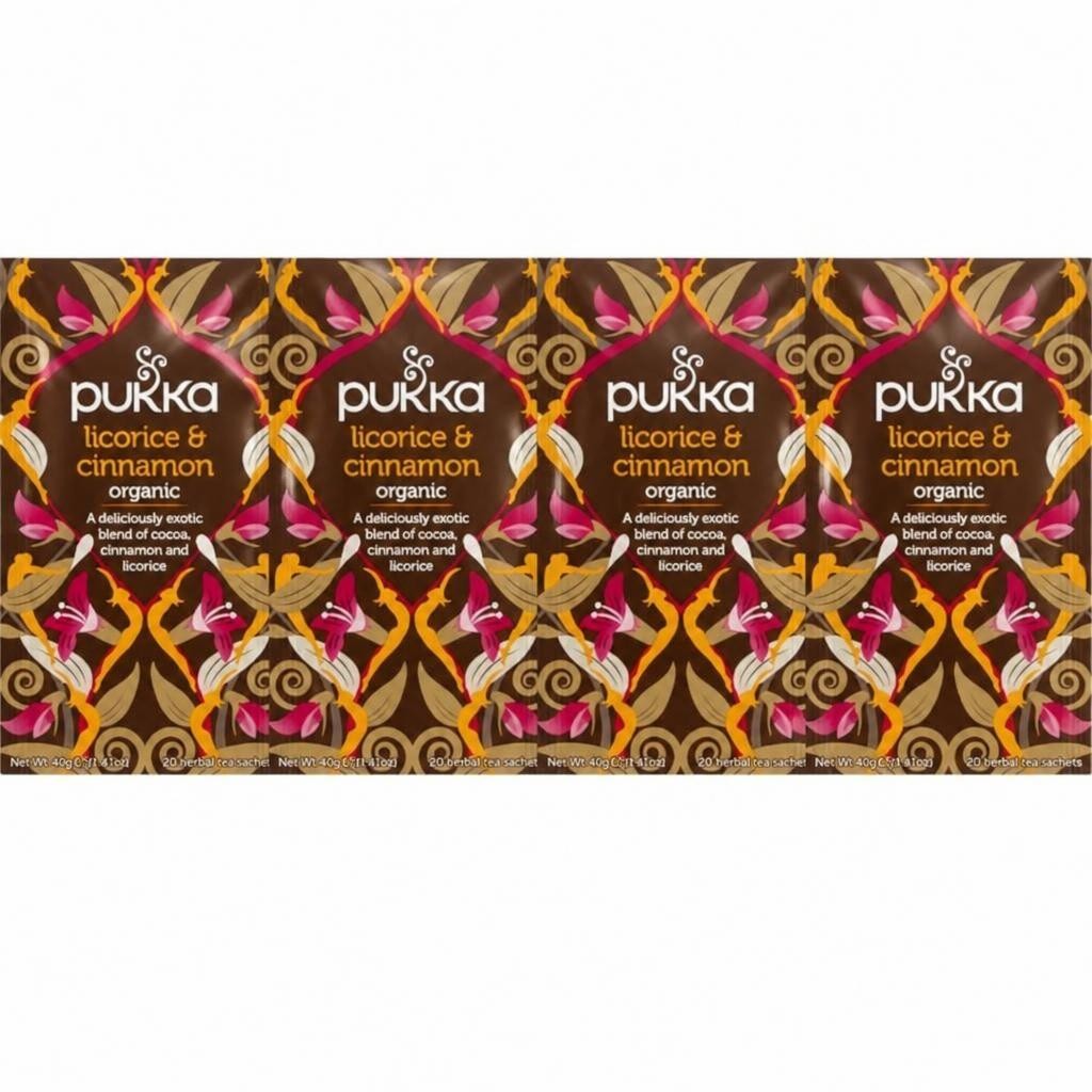 Pukka Herbs Organic Herbal Tea, Liquorice & Cinnamon, 4 Packs, 80 Teabags | Brown | 4