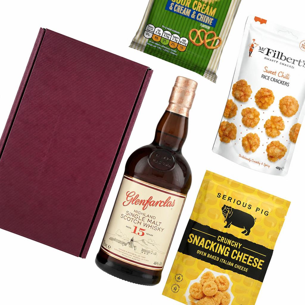 Glenfarclas 15 Year Old Whisky Nibbles Hamper 70cl 46% abv