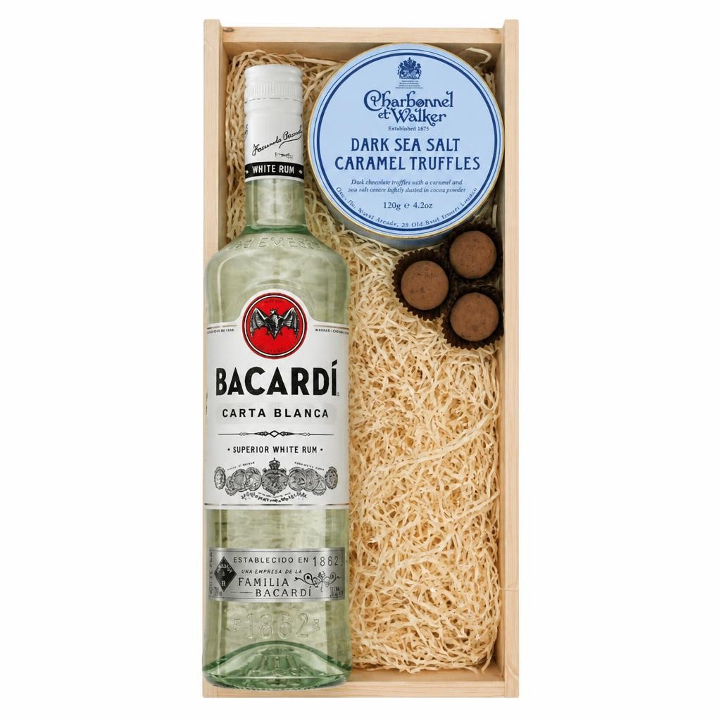 Bacardi Carta Blanca Rum And Dark Sea Salt Charbonnel Chocolates Box 70cl 37.5% abv