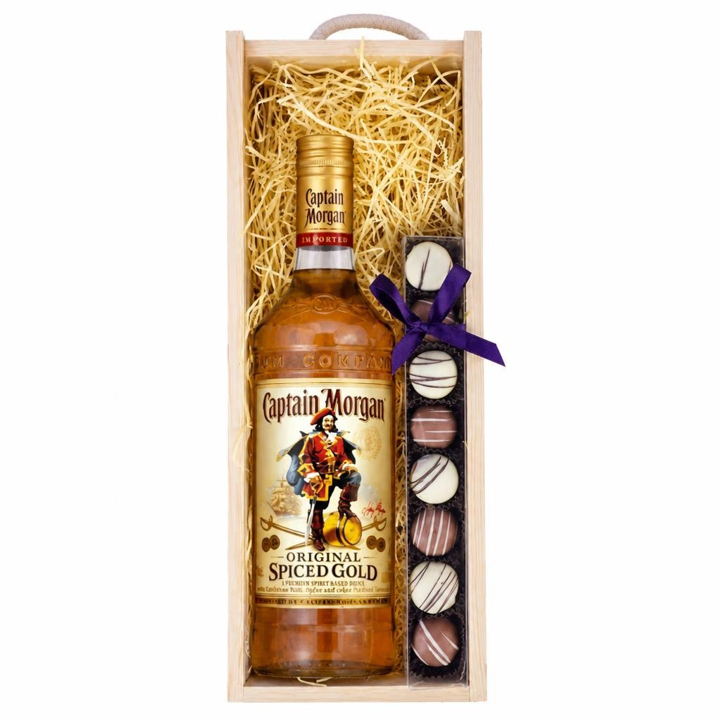 Captain Morgan Original Spiced Gold Rum & Truffles, Wooden Box 70cl 35% abv