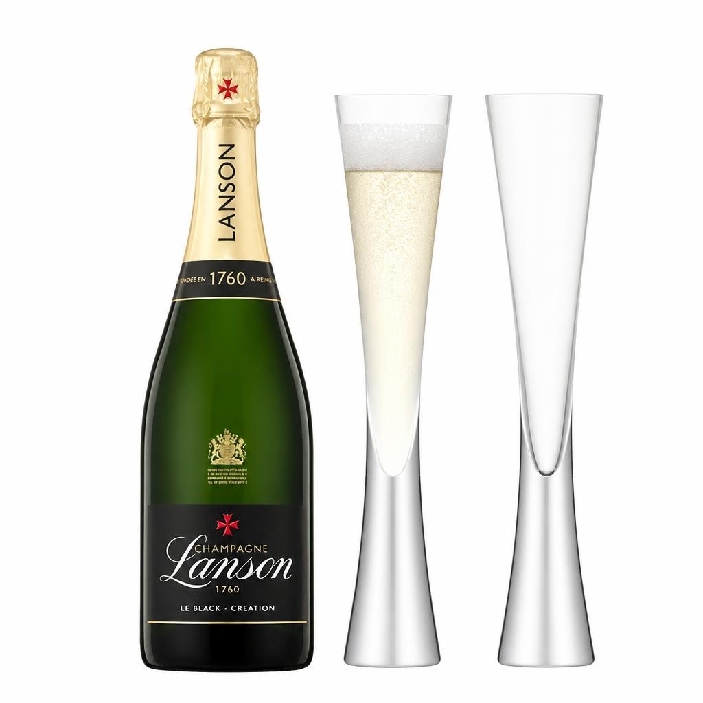 Lanson Le Black Creation Brut Champagne 75cl with LSA Moya Flutes
