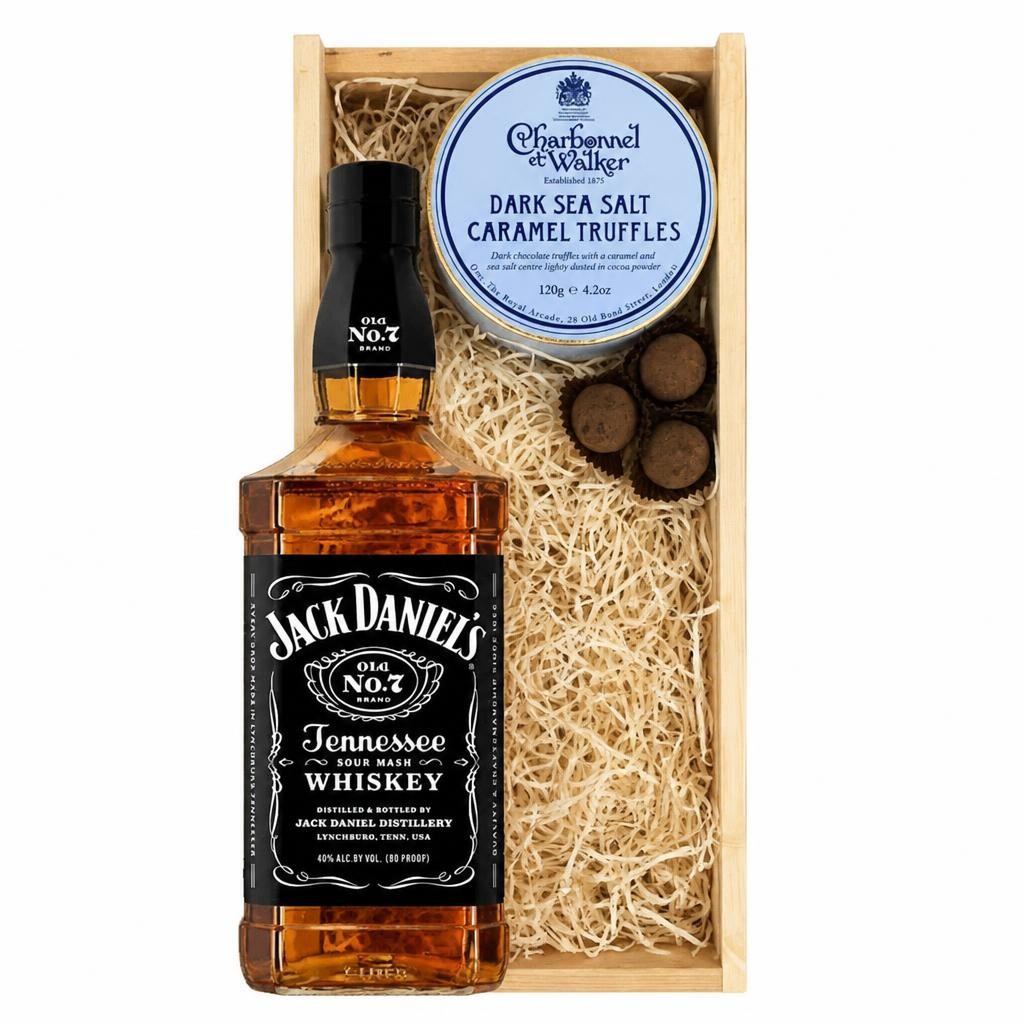 Jack Daniels Original Old No. 7 Whisky And Dark Sea Salt Charbonnel Chocolates Box 70cl 40% abv
