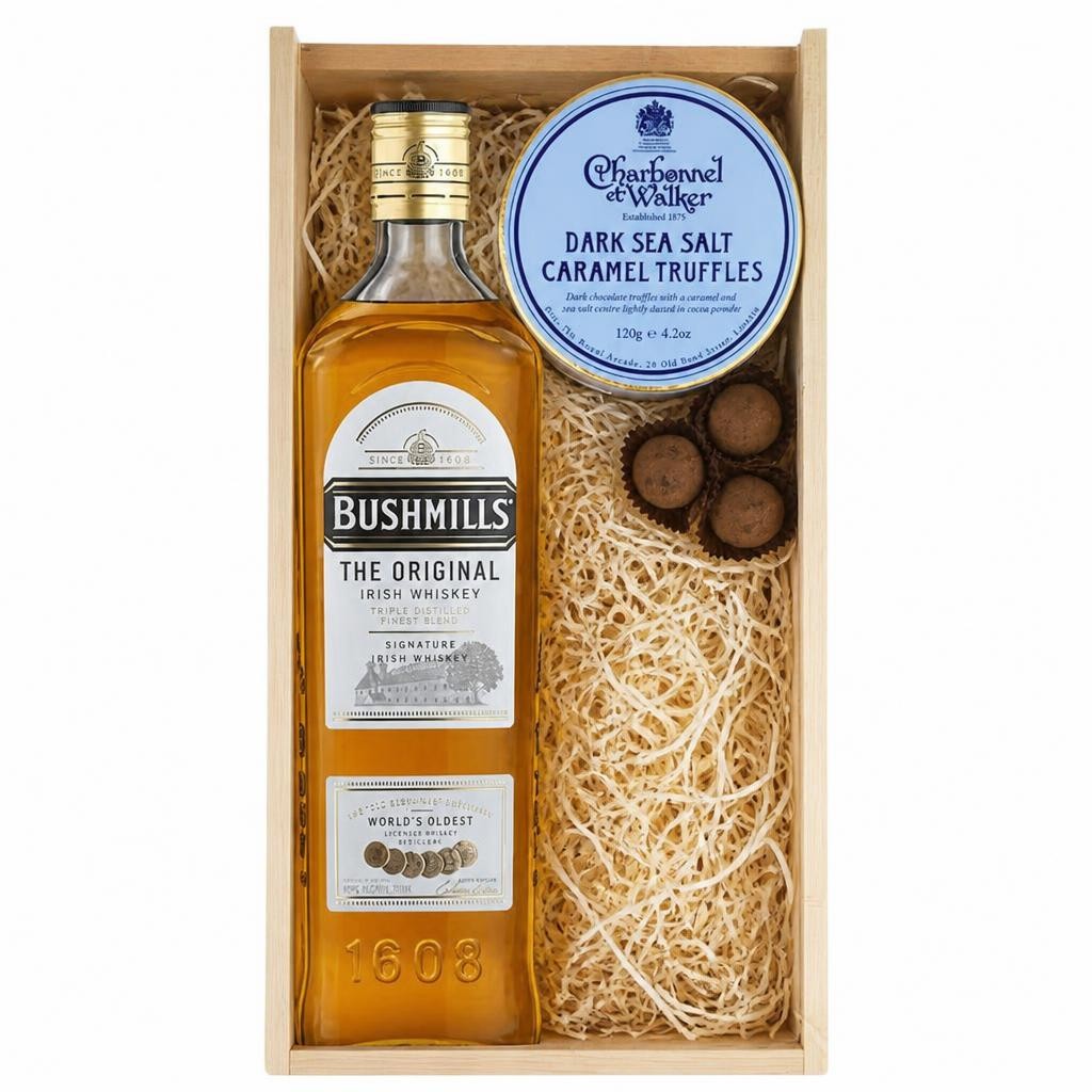 Bushmills Original Whisky And Dark Sea Salt Charbonnel Chocolates Box 70cl 40% abv