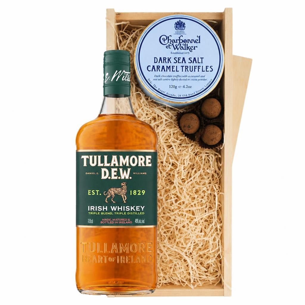 Tullamore Dew Irish Whiskey And Dark Sea Salt Charbonnel Chocolates Box 70cl 40% abv