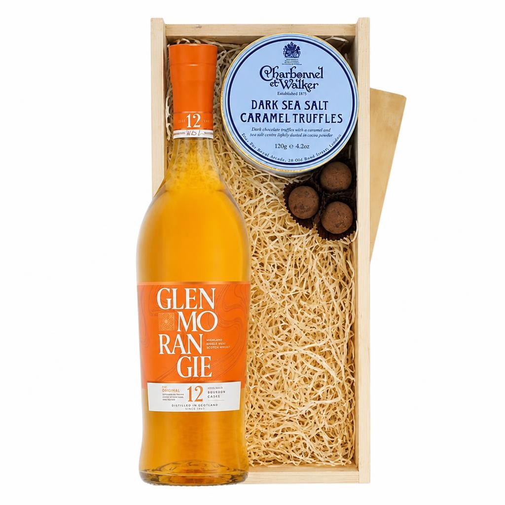 Glenmorangie Original 12 Year Old Whisky And Dark Sea Salt Charbonnel Chocolates Box 70cl 40% abv