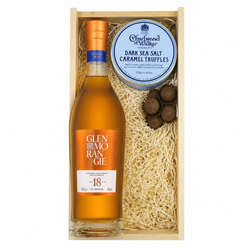 Glenmorangie 18 Year Old The Infinita Whisky And Dark Sea Salt Charbonnel Chocolates Box 70cl 43% abv