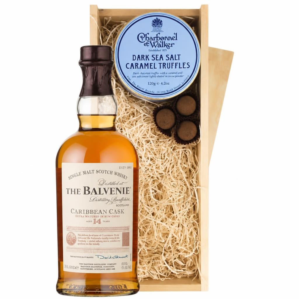 Balvenie Caribbean Cask 14 Year Old Whisky And Dark Sea Salt Charbonnel Chocolates Box 70cl 43% abv