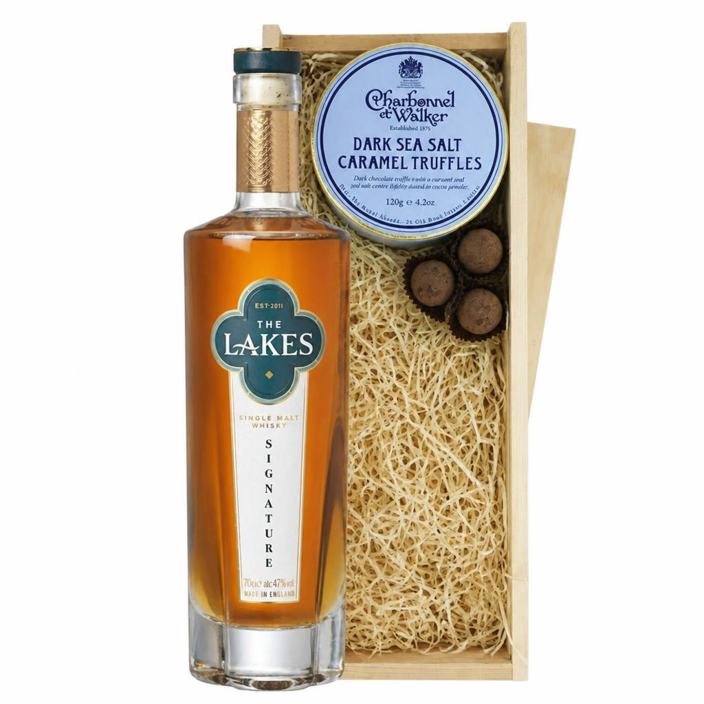 Lakes Signature Single Malt Whisky And Dark Sea Salt Charbonnel Chocolates Box 70cl 47% abv