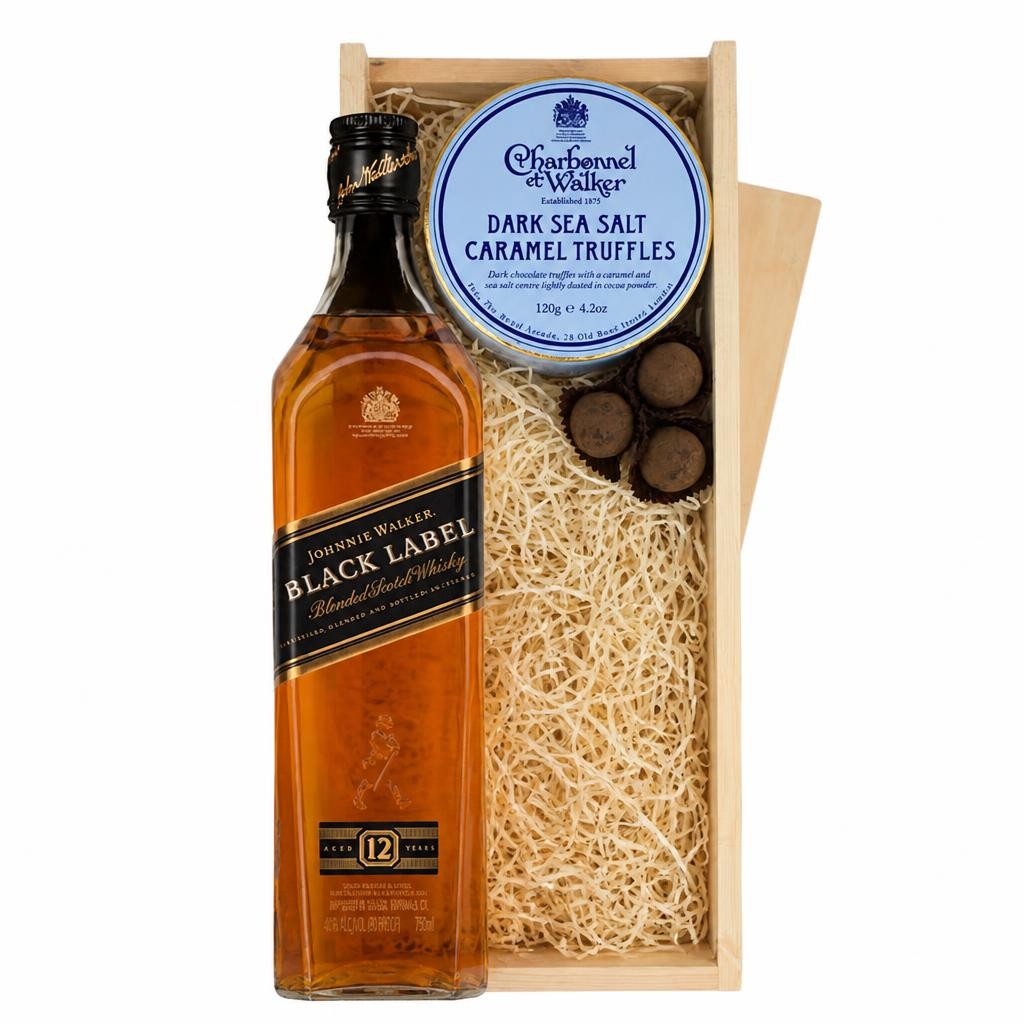 Johnnie Walker Black Label Whisky And Dark Sea Salt Charbonnel Chocolates Box 70cl 40% abv