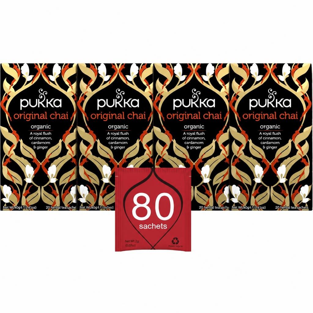 Pukka Herbs Organic Herbal Tea, Original Chai, 4 Packs, 80 Teabags | Black | 4