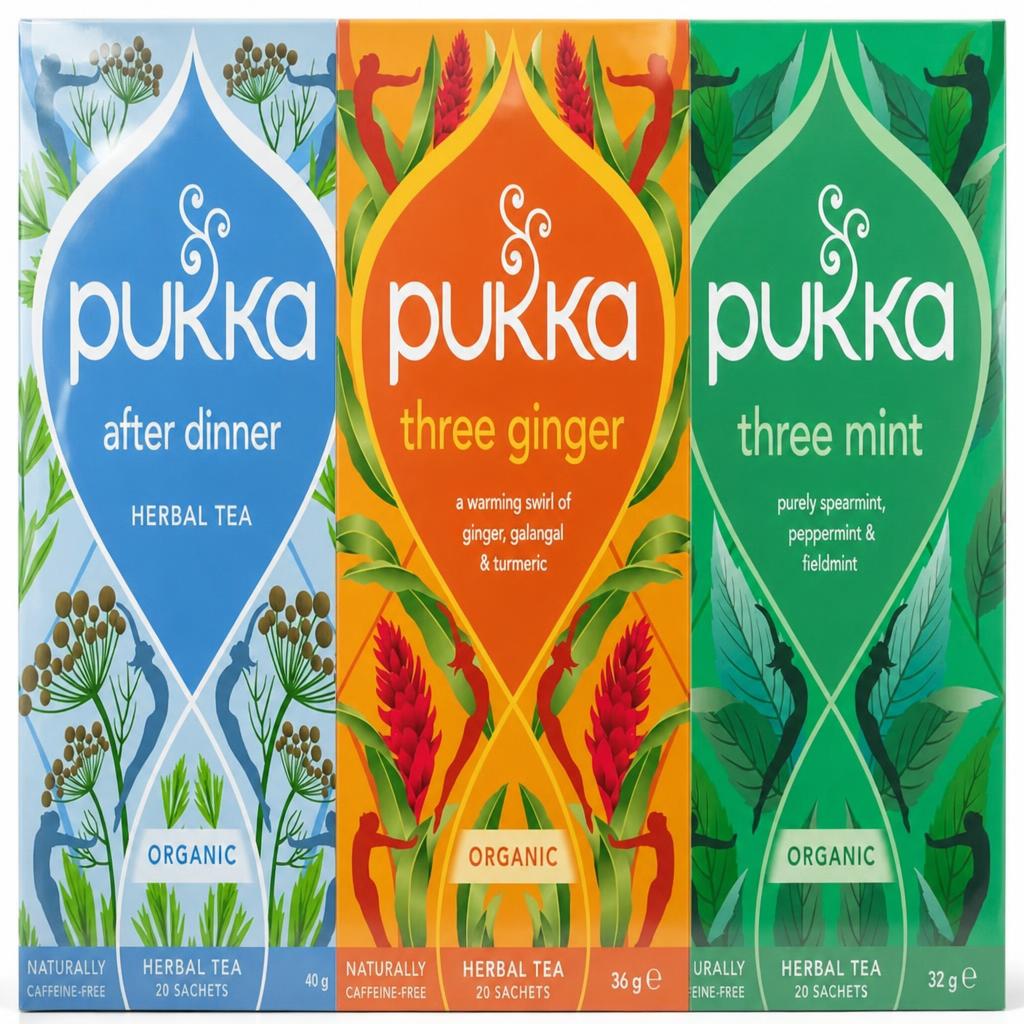 Pukka Herbs Organic Herbal Tea, Variety Pack with After Dinner, Three Ginger & Three Mint, 3 Packs of 20 Teabags | Multi