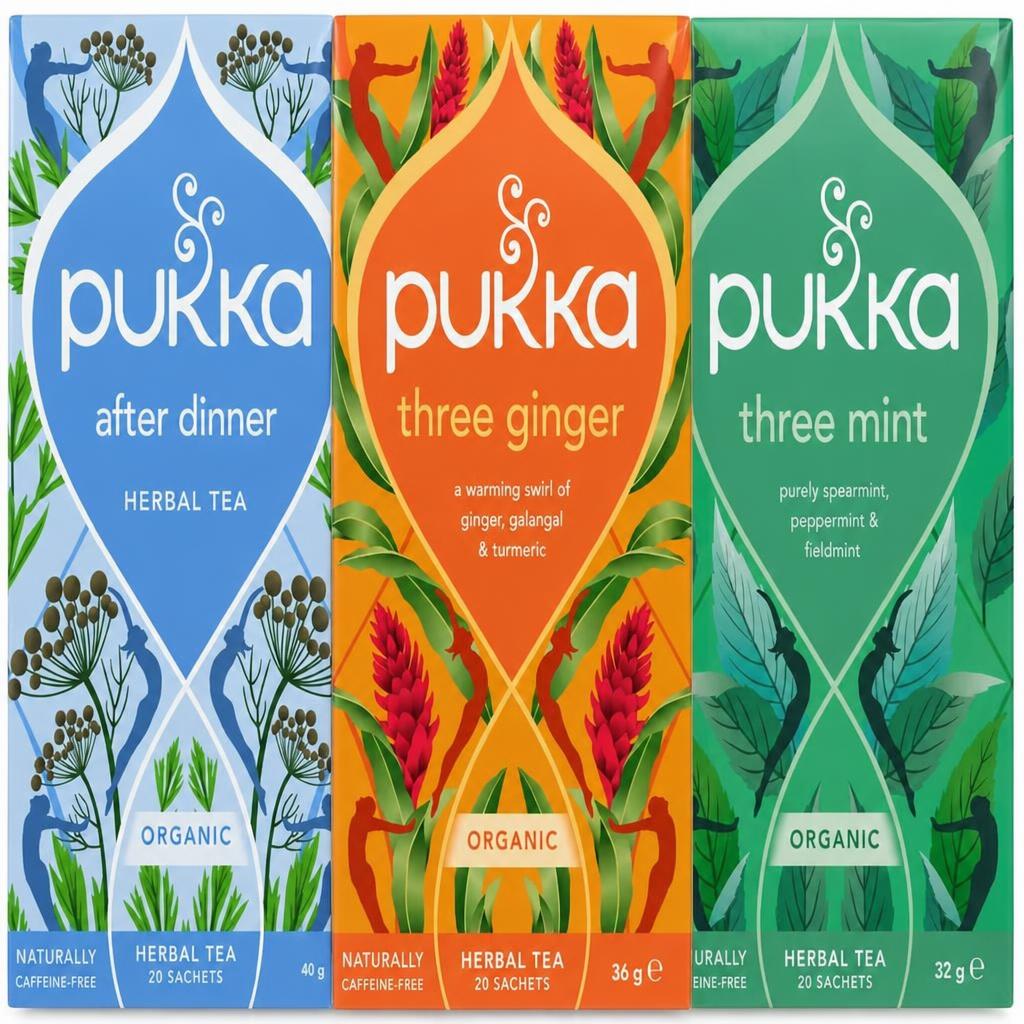 Pukka Herbs Organic Herbal Tea, Variety Pack with After Dinner, Three Ginger & Three Mint, 3 Packs of 20 Teabags | Multi