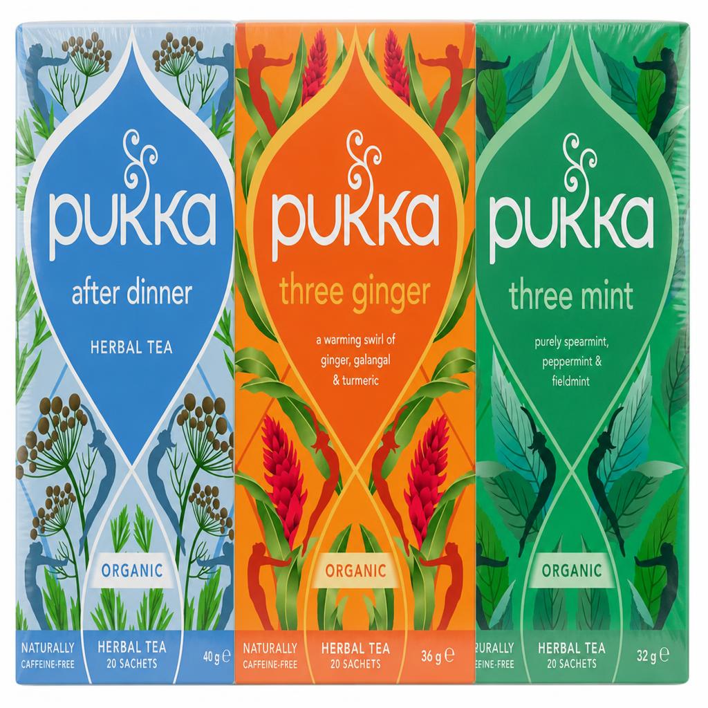 Pukka Herbs Organic Herbal Tea, Variety Pack with After Dinner, Three Ginger & Three Mint, 3 Packs of 20 Teabags | Multi