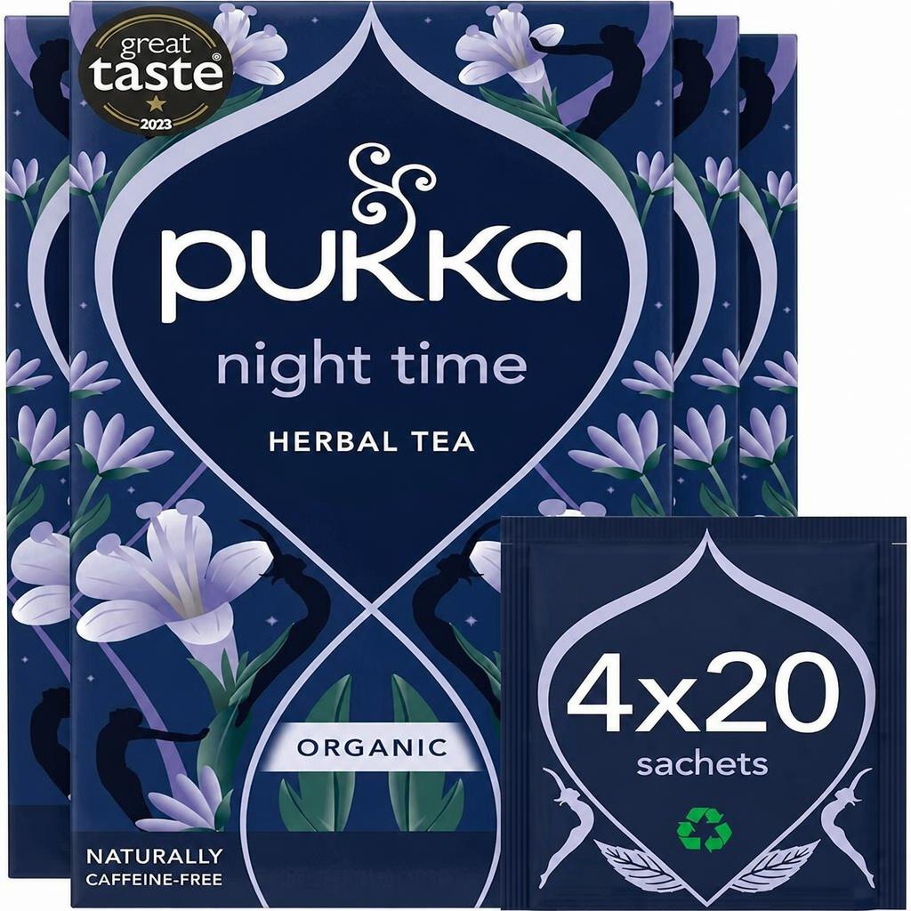 Pukka Herbs Organic Herbal Tea, Night Time, 4 Packs, 80 Teabags | Blue | 4