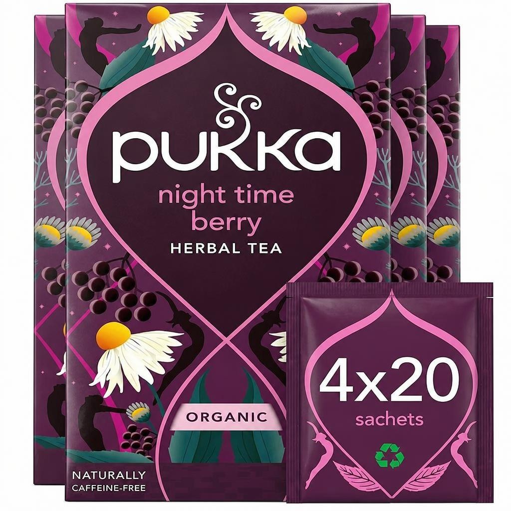Pukka Herbs Organic Herbal Tea, Night Time Berry, 4 Packs, 80 Teabags | Purple | 4