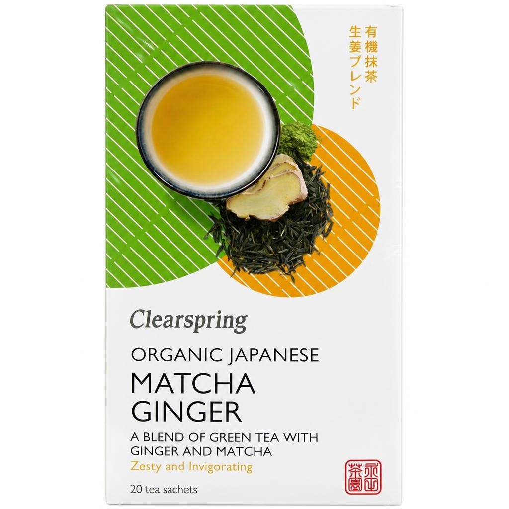 Organic Japanese Matcha Ginger 20 Tea Sachets (Clearspring) | Multi