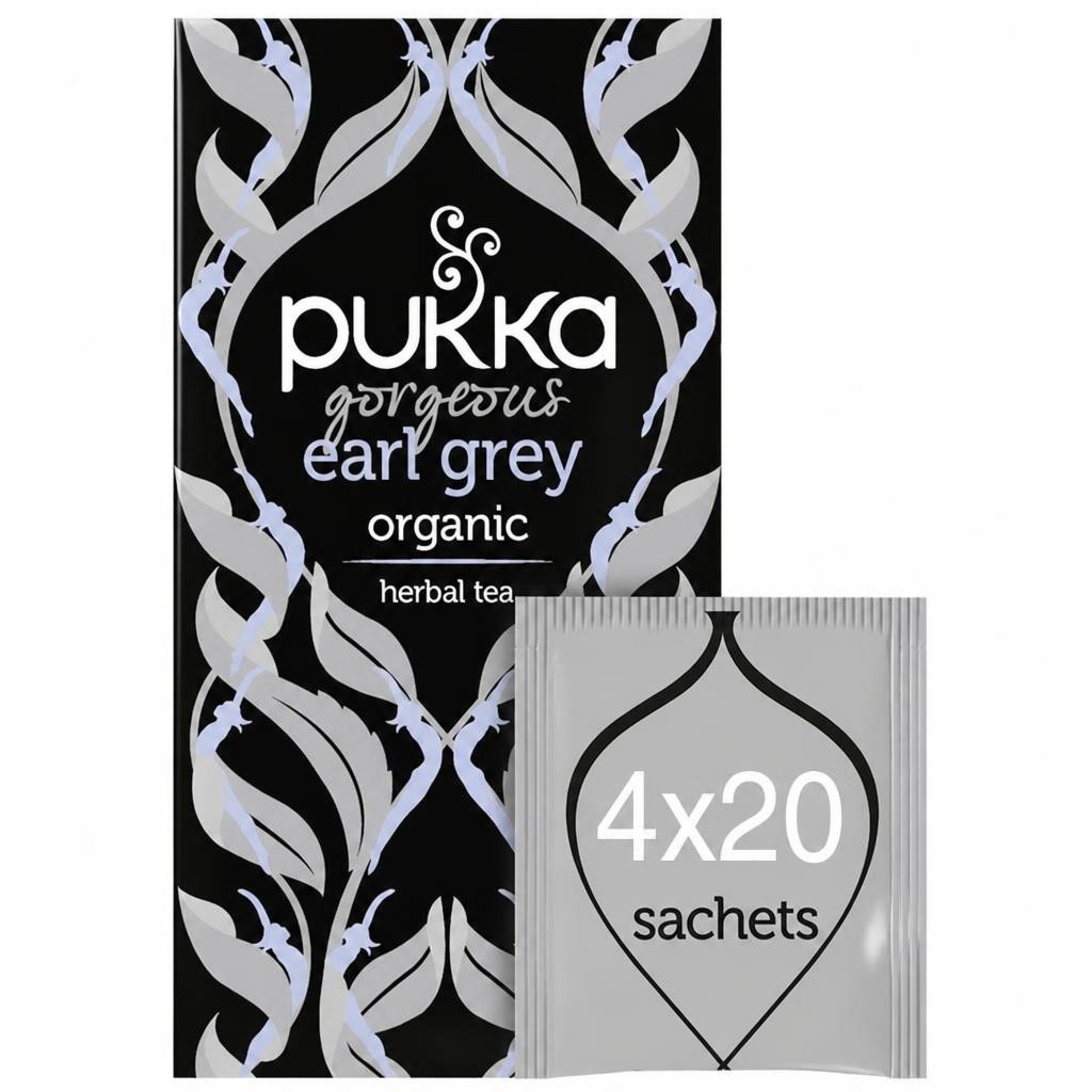 Pukka Herbs Organic Herbal Tea, Earl Grey, 4 Packs, 80 Teabags | Black | 4