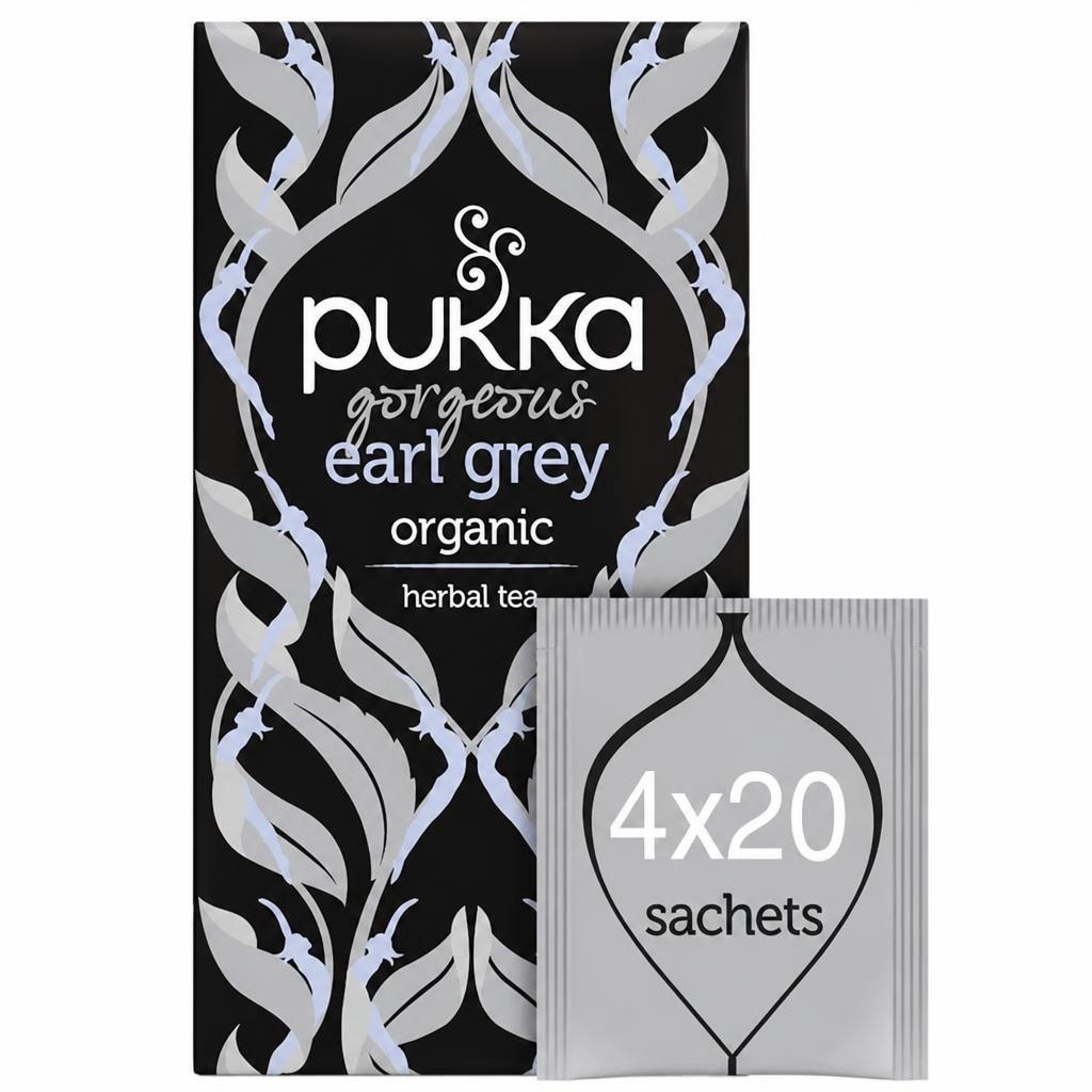 Pukka Herbs Organic Herbal Tea, Earl Grey, 4 Packs, 80 Teabags | Black | 4