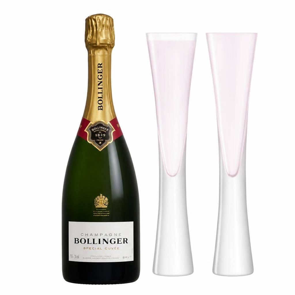 Bollinger Special Cuvee Brut 75cl with LSA Moya Blush Flutes