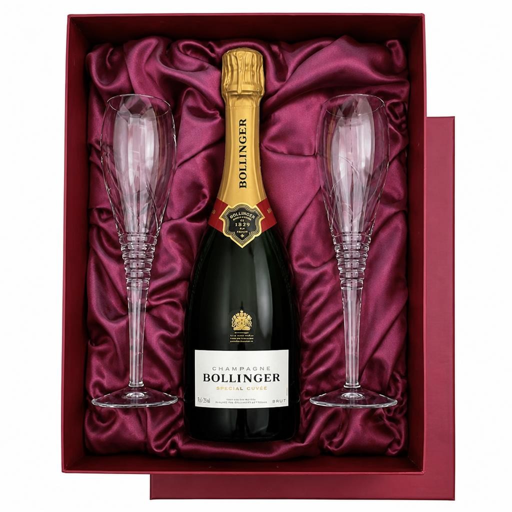Bollinger Special Cuvee Brut 75cl in Burgundy Presentation Set With Flutes