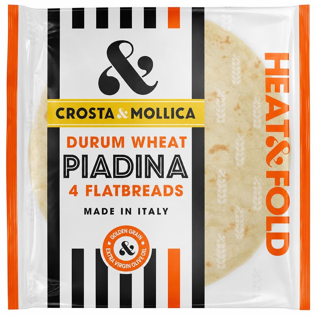 Crosta & Mollica Piadina Golden Durum Wheat Italian Flatbreads Wraps x4 300g