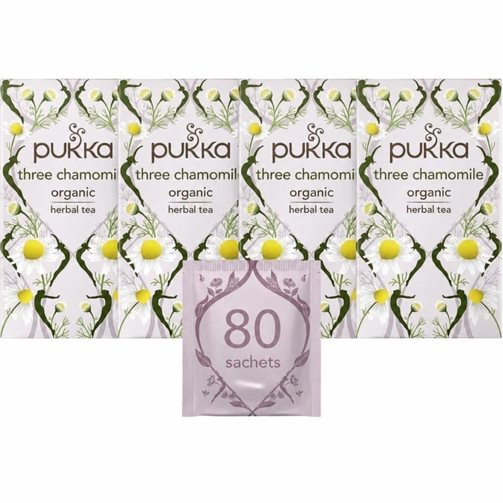 Pukka Herbs Organic Herbal Tea, Three Chamomile, 4 Packs, 80 Teabags | Grey | 4