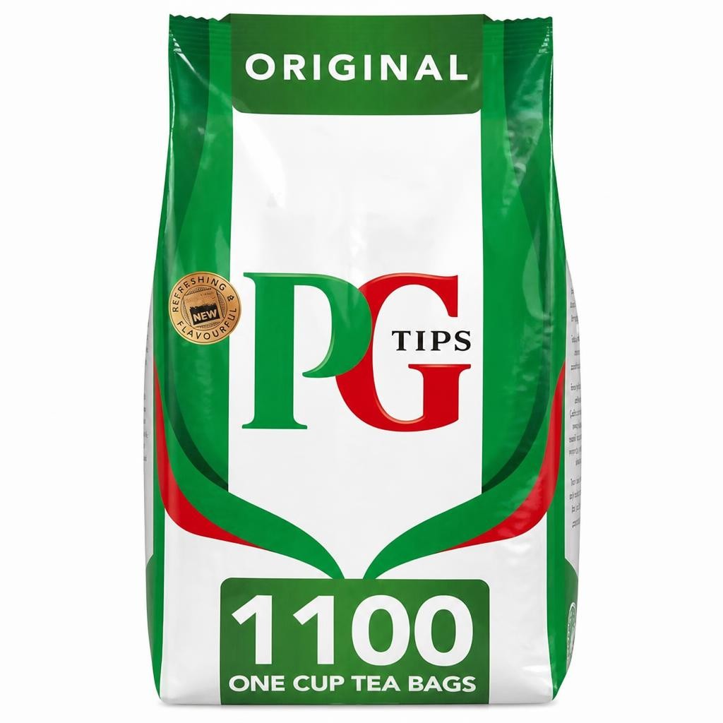 PG Tips Original | Black Tea Bags Bulk | One Cup | Refreshing & Flavourful | Ideal For Office Catering | 1100 Plant Based Biodegradable Square Teabags | Multi