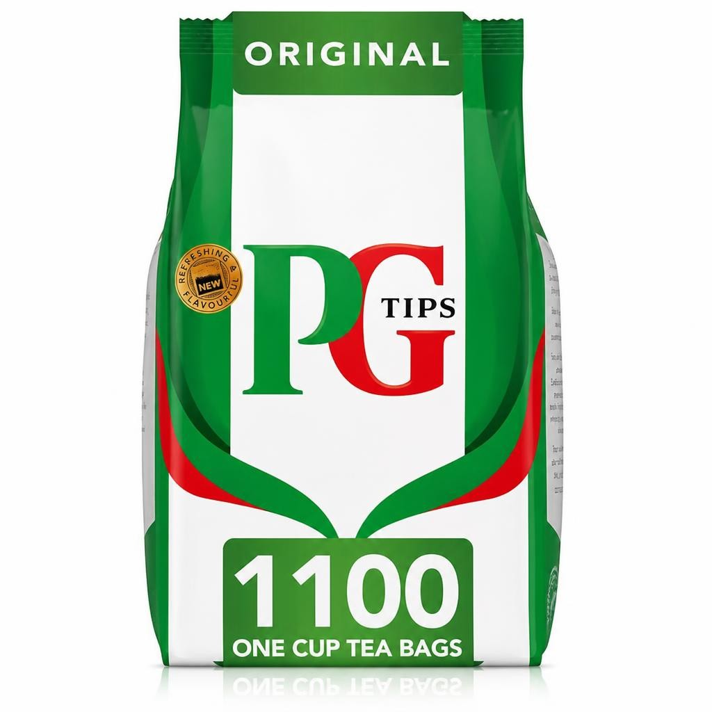 PG Tips Original | Black Tea Bags Bulk | One Cup | Refreshing & Flavourful | Ideal For Office Catering | 1100 Plant Based Biodegradable Square Teabags | Multi