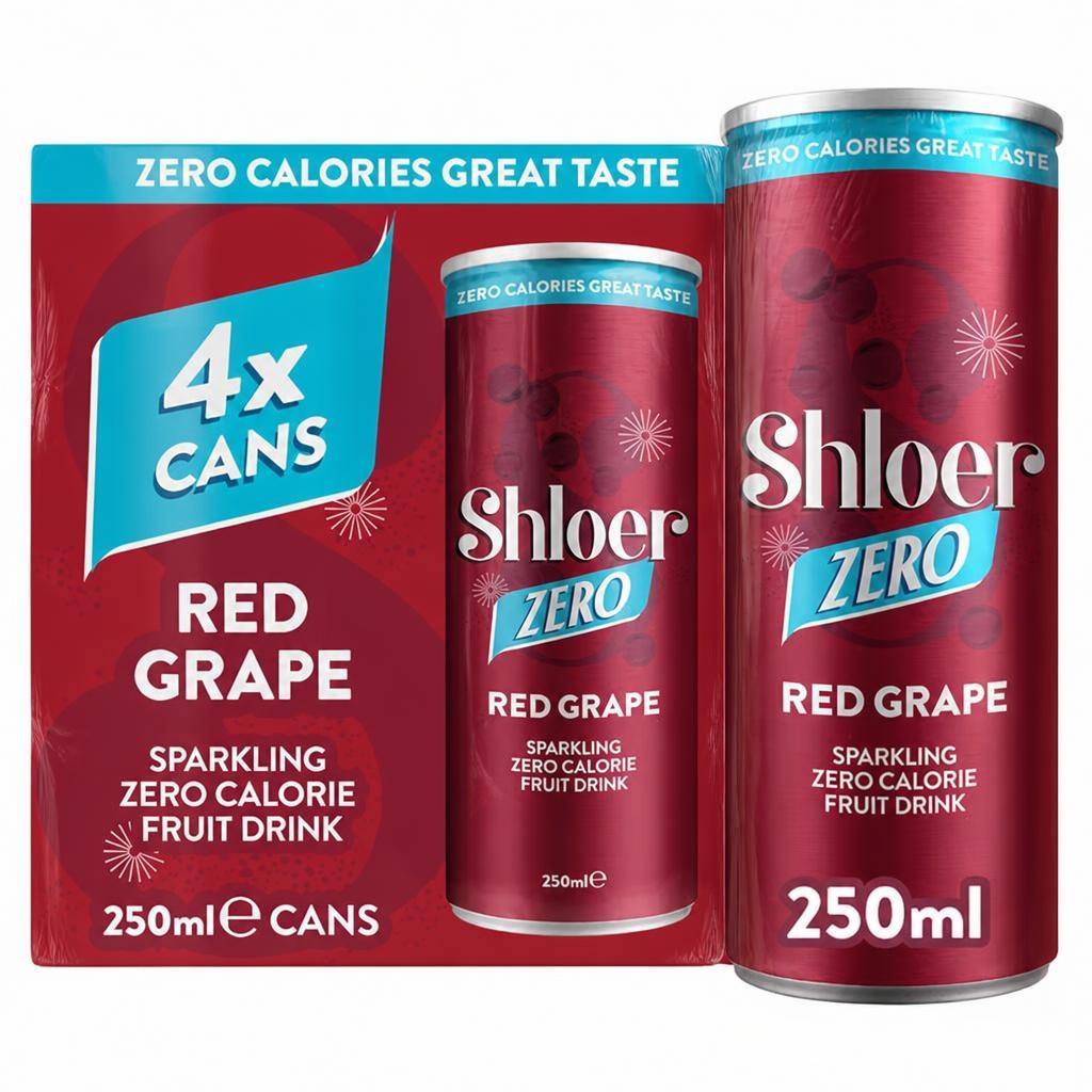 Shloer Zero Calorie Sparkling Red Grape Juice Drink 4 x 250ml