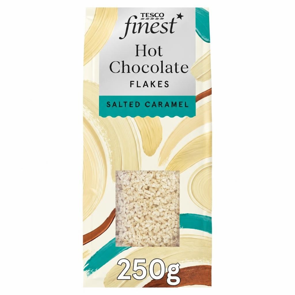 Tesco Finest Belgian Salted Caramel & White Hot Chocolate Flakes 250g