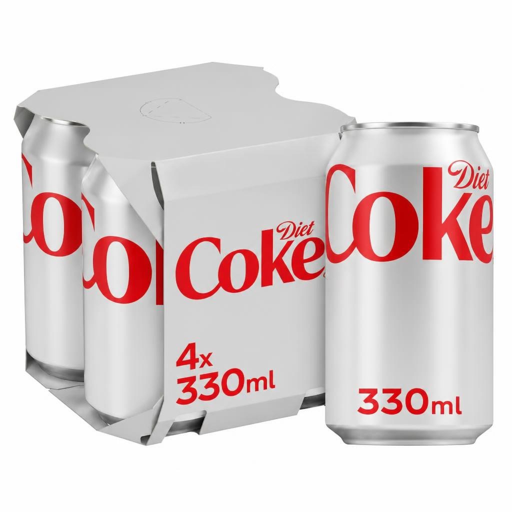 Diet Coke Soft Drink Cans 4 x 330 mL