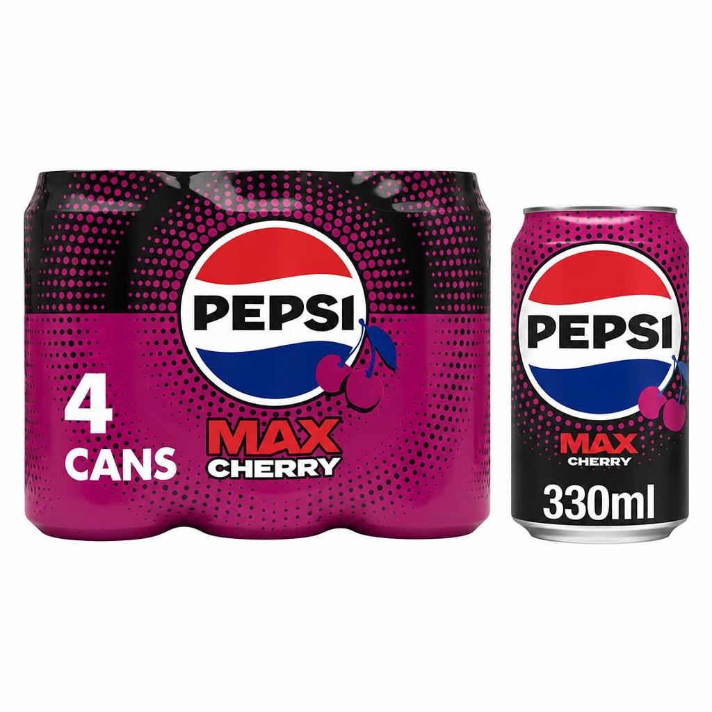 Pepsi Max No Sugar Cherry Cola Soft Drink 4 x 330ml