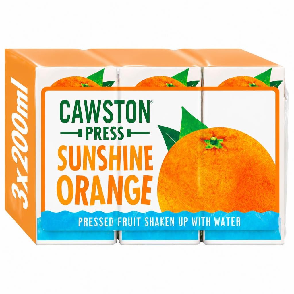 Cawston Press Sunshine Orange Fruit Water Juice Drink 3 x 200ml