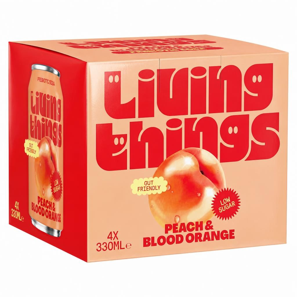 Living Things Peach & Blood Orange Soda 4x 330ml