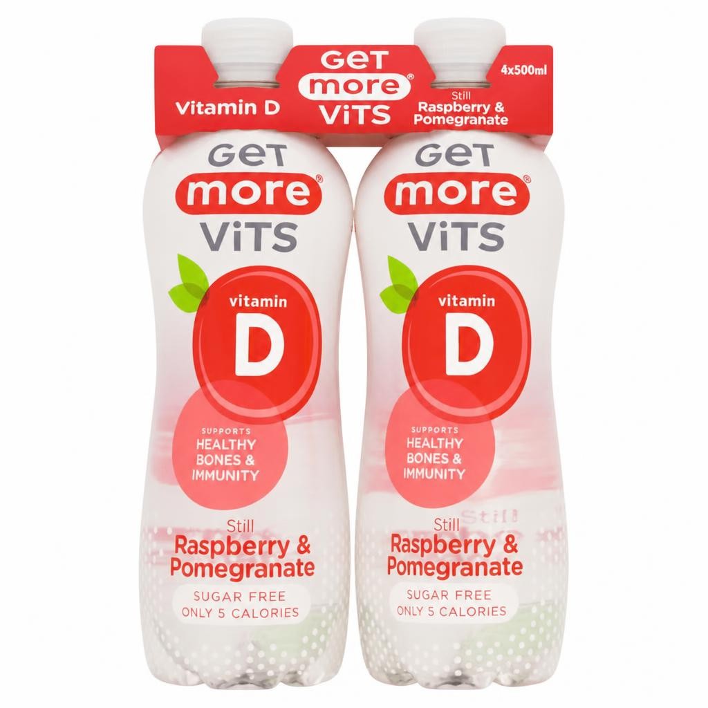 Get More Vits Vitamin D Still Raspberry & Pomegranate 4 x 500ml