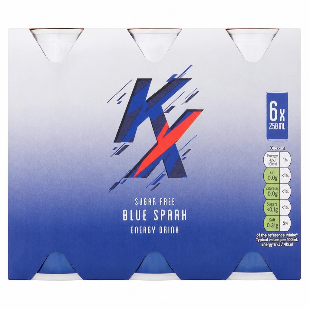 KX Sugar Free Blue Spark Energy Drink 6x250ml