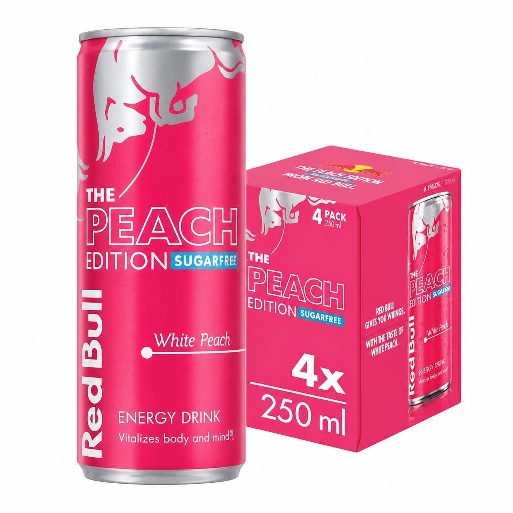 Red Bull Sugar Free Energy Drink Summer White Peach Edition 250ml X 4