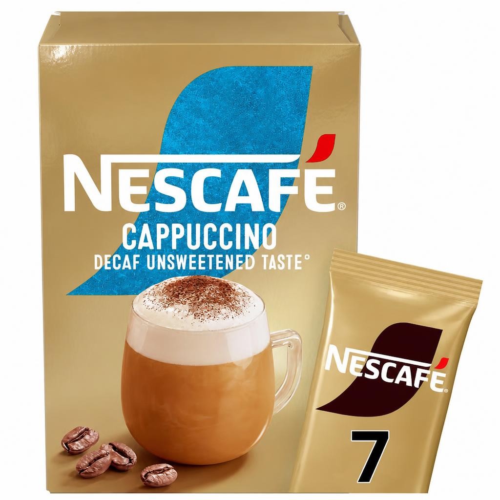Nescafe Cappuccino Decaf Unsweetened Instant Coffee 7 Sachets