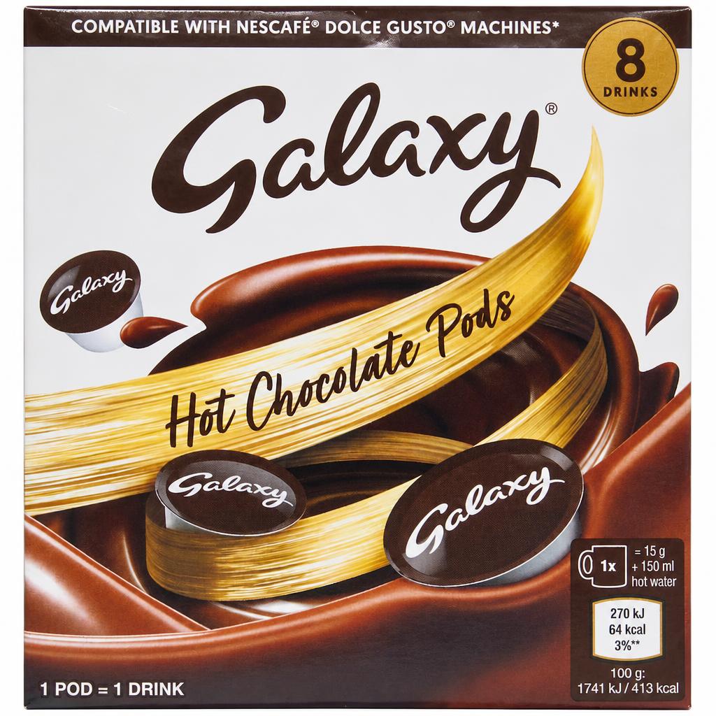 Galaxy Instant Hot Chocolate Nescafe Dolce Gusto Compatible Drink Pods 8 Pack 120g