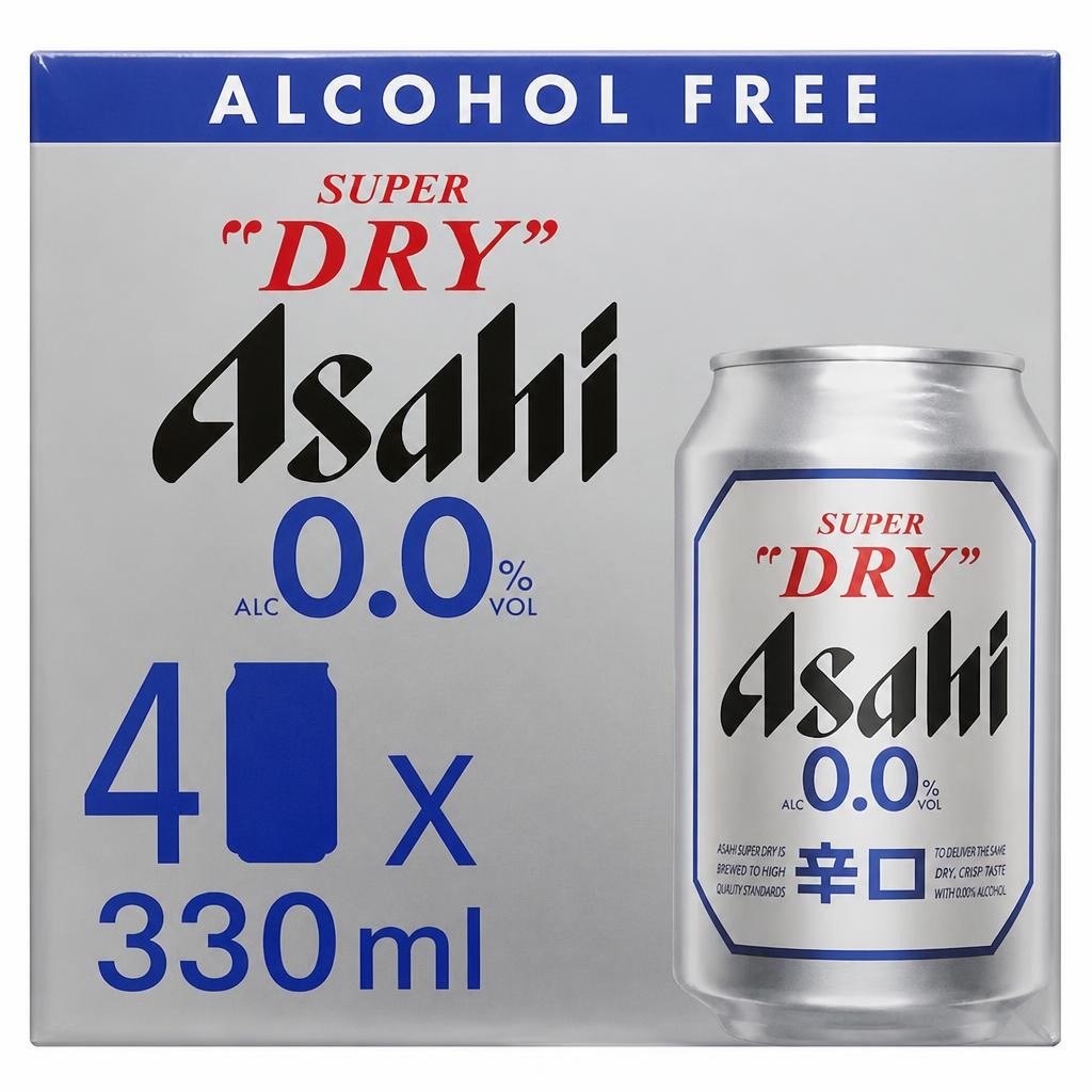 Asahi Super Dry 0% Alcohol Free Beer Lager Cans 4x330ml